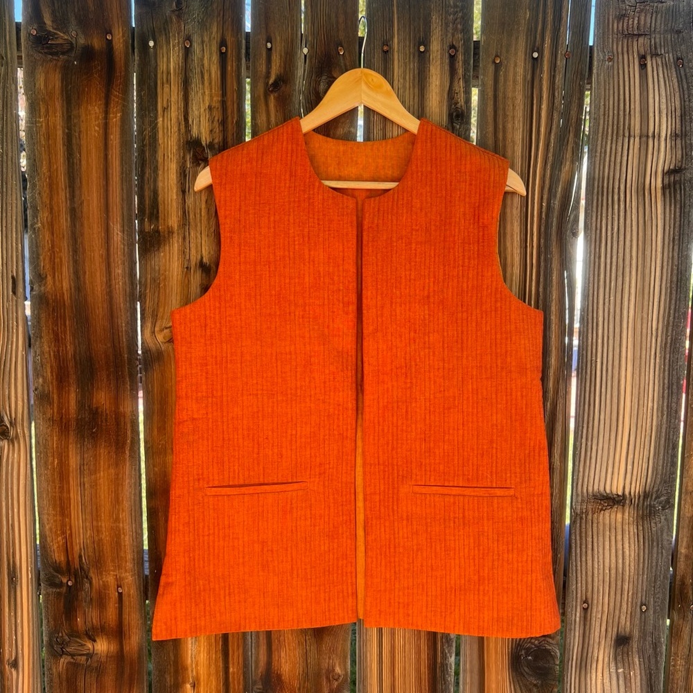 Curiosity Orange Oversized Reversible Mid-Length Hippie Vest, Size M